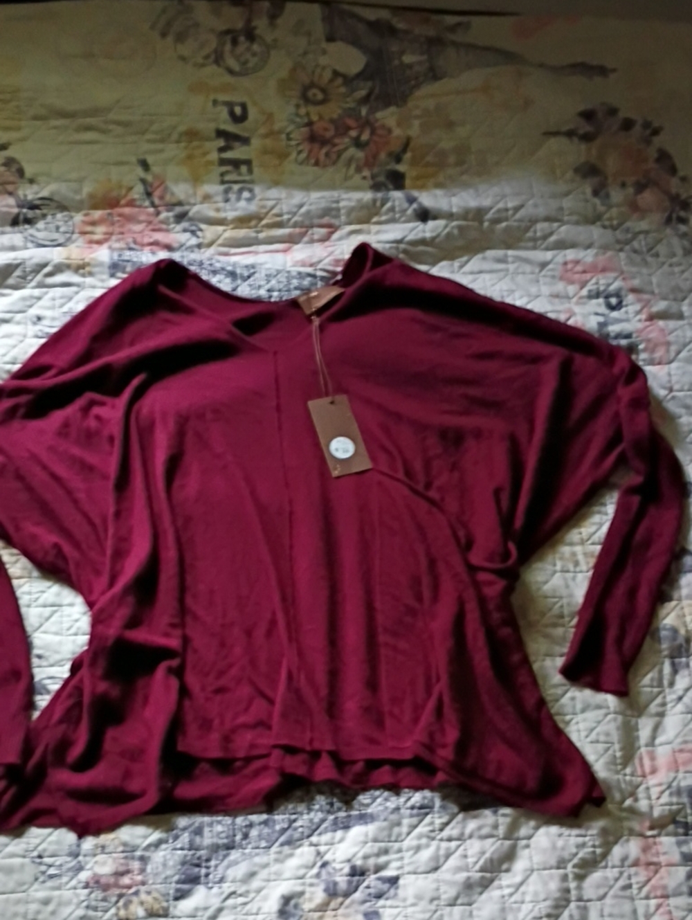 Kerisma Women's V-Neck Long Sleeve Top - Burgundy